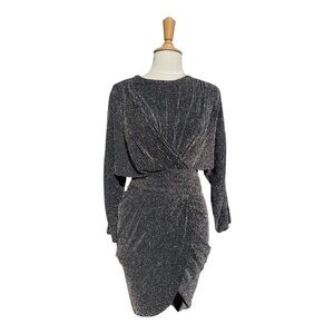 IRO Magnus Metallic Rib Knit Mini Dress Black Silver Size 36